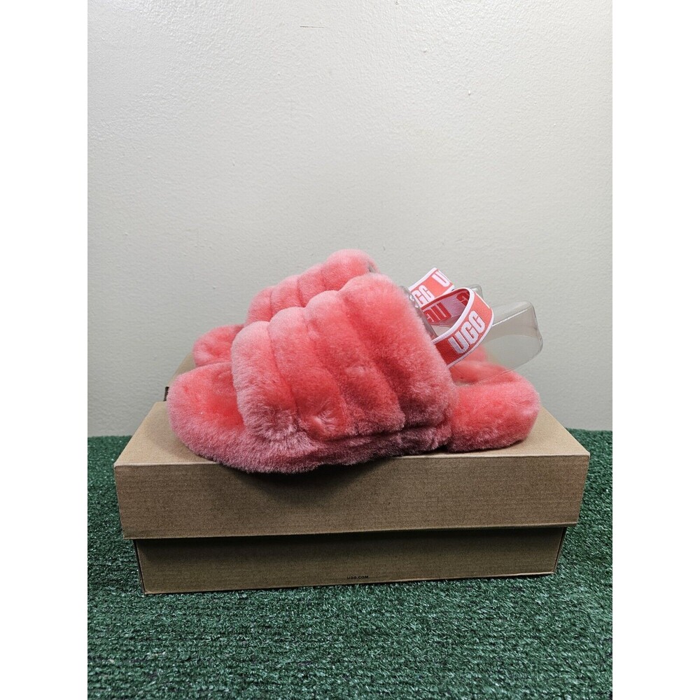 UGG Fluff Yeah Slide Pop Coral Kids Sandals Size 5 1098494K